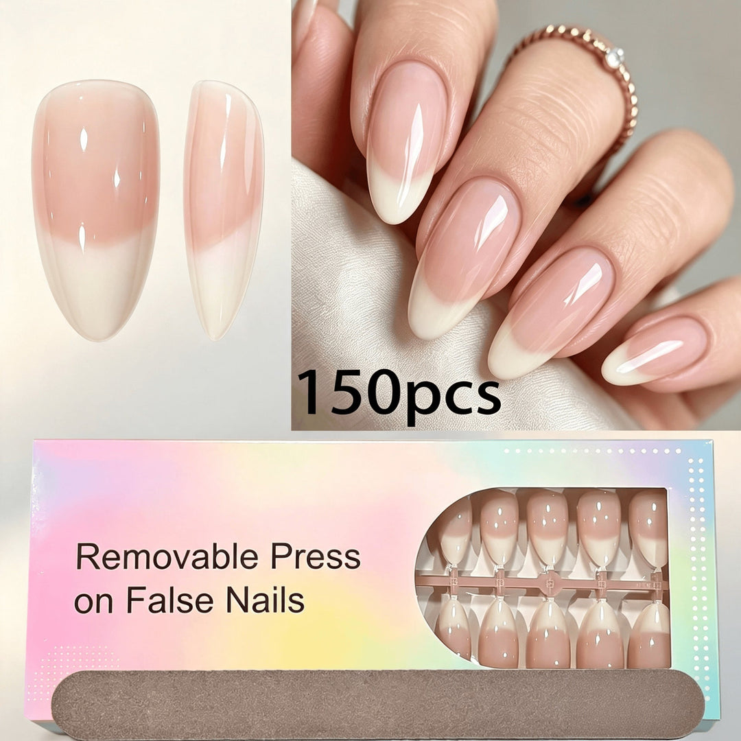 Sophisticated women's press-on nails featuring a beautiful gradient French tip design.