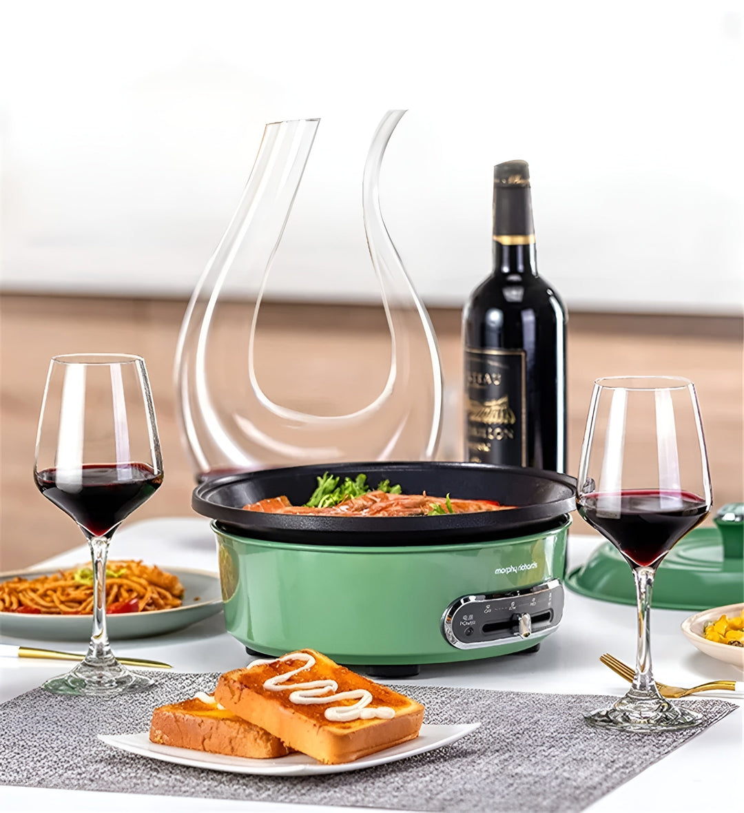 Clear crystal wine decanter for aerating red wine, handmade design, an elegant addition to dining & home decor.