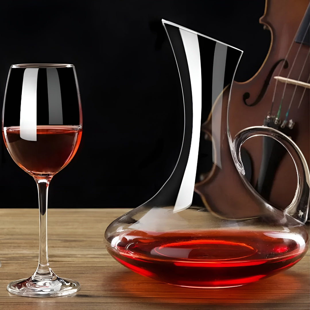 Premium handmade crystal wine decanter, enhances wine aroma & flavor, essential elegant barware for any home.
