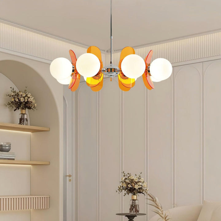 Decorative Hawii petal ceiling lamp for a cozy, modern bedroom.