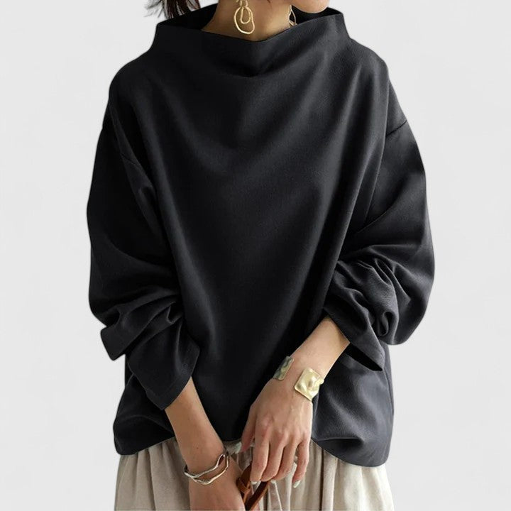 Versatile high neck women's top, perfect for a sophisticated office look or elegant casual long sleeve wear.