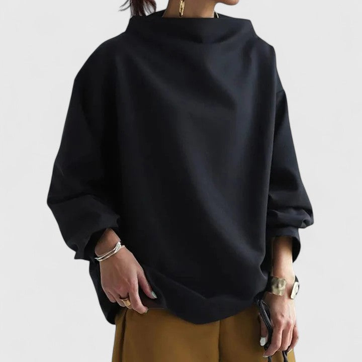 Stylish high neck top for women, a chic and elegant long sleeve piece for a classic, sophisticated wardrobe.