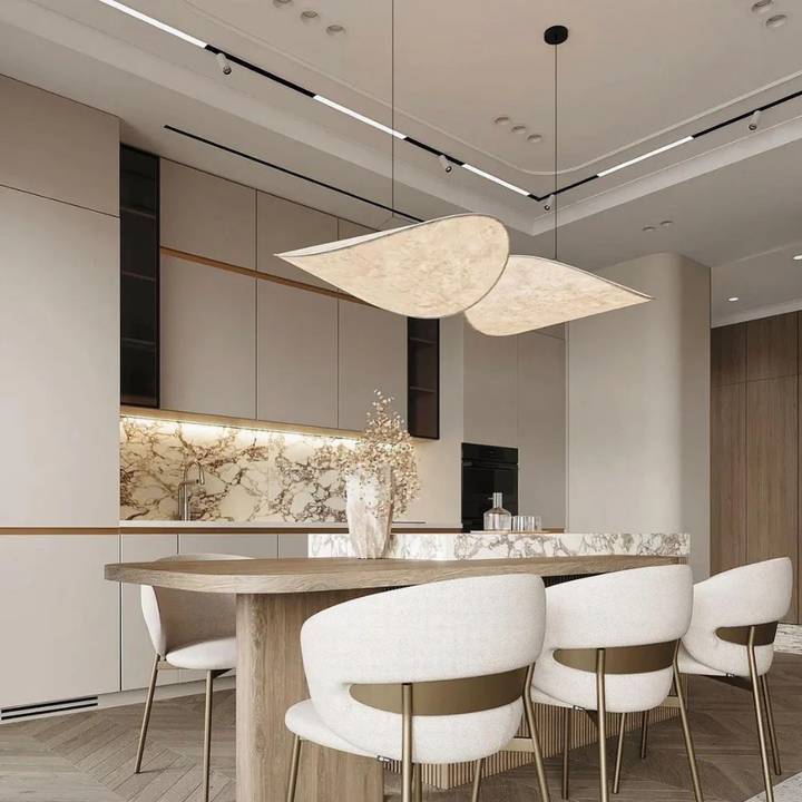 Artistic silk chandelier, Japanese wave design. An elegant, handcrafted ceiling light creating beautiful ambient home decor.