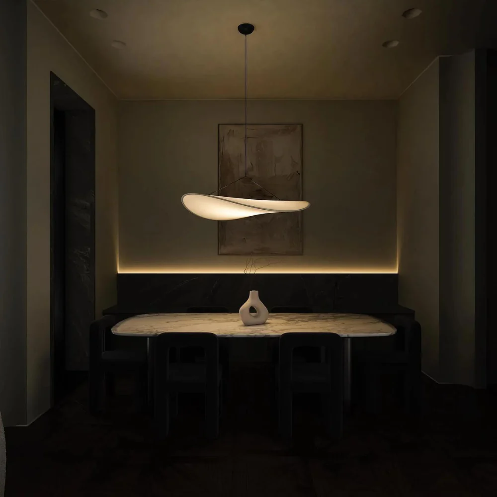 Japanese inspired elegant silk chandelier, handcrafted wave design ceiling lamp perfect for modern home decor.
