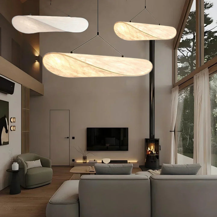 High-quality handmade silk chandelier. Features a unique Japanese wave design, offering elegant ambient ceiling light.