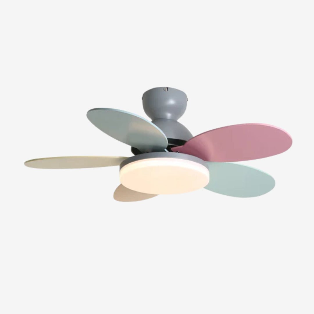 Elegant LED ceiling fan light with remote, wood blades, quiet motor for modern living rooms.
