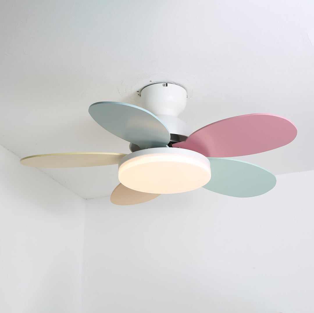 Elegant home decor LED fan, energy-saving, warm light, quiet motor, remote control.