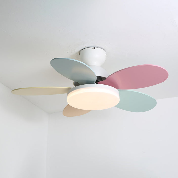 Elegant home decor LED fan, energy-saving, warm light, quiet motor, remote control.