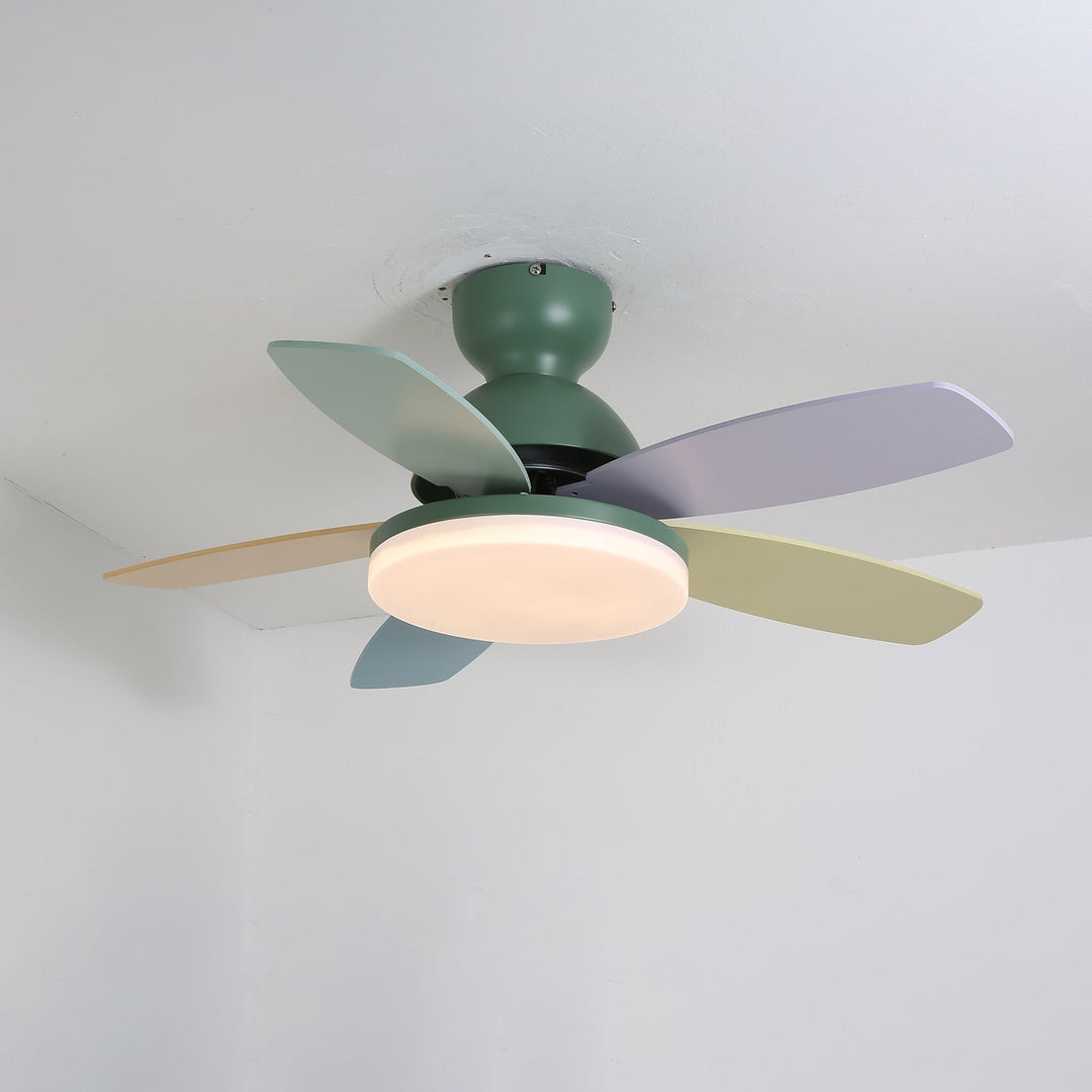 Quiet LED ceiling fan, energy-efficient, warm dimmable light, remote for optimal comfort.