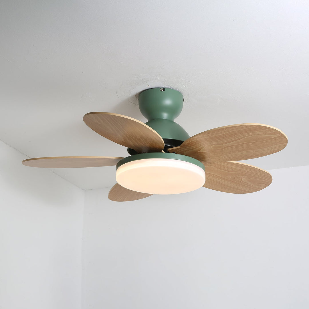 Elegant LED fan light with remote, contemporary design, quiet, perfect for dining rooms.