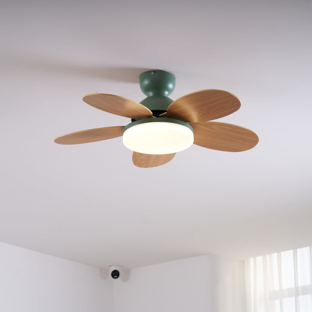 Sleek LED fan light, modern, quiet operation, remote control, ideal for minimalist decor.