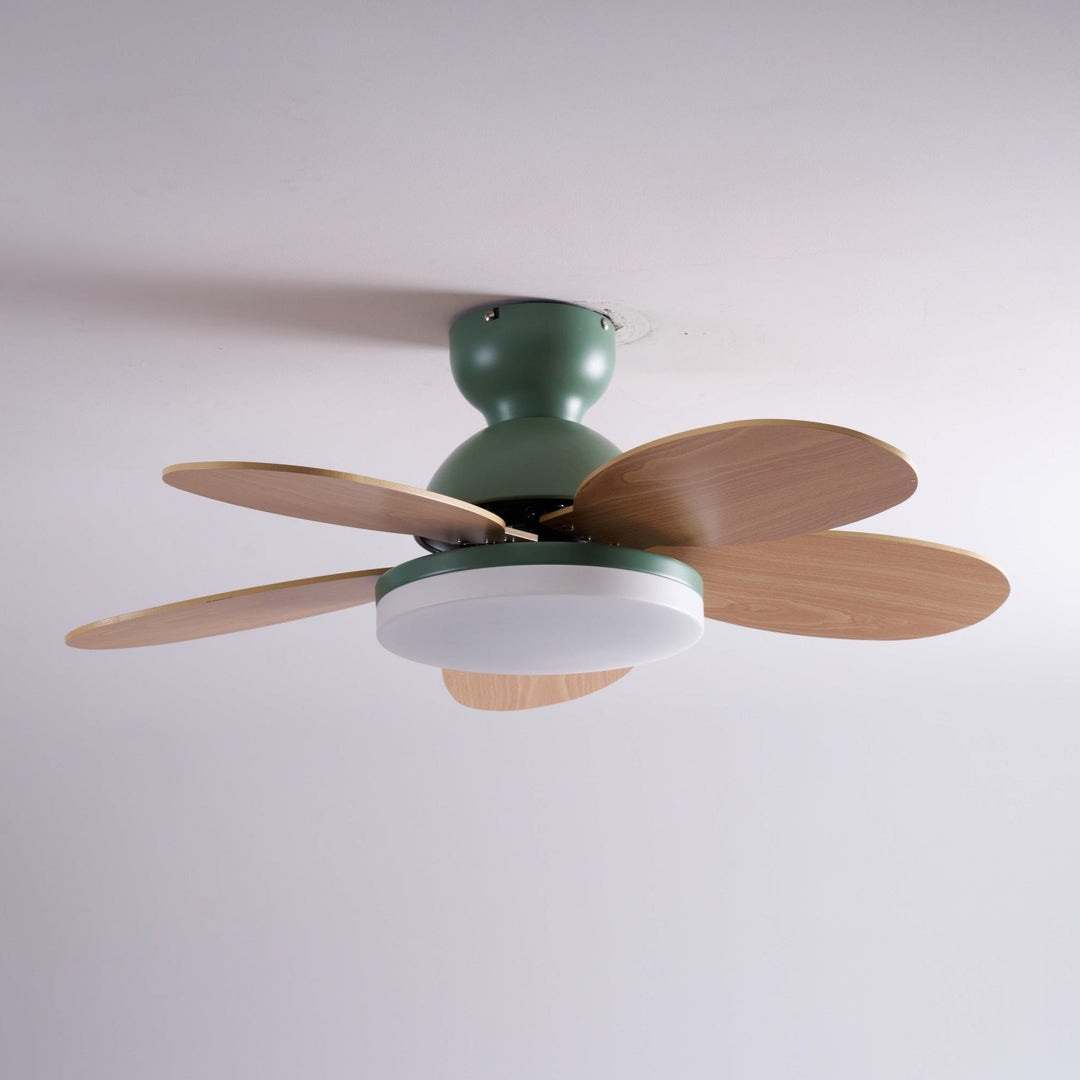 Elegant home decor LED fan, energy-saving, warm light, quiet motor, remote control convenience.