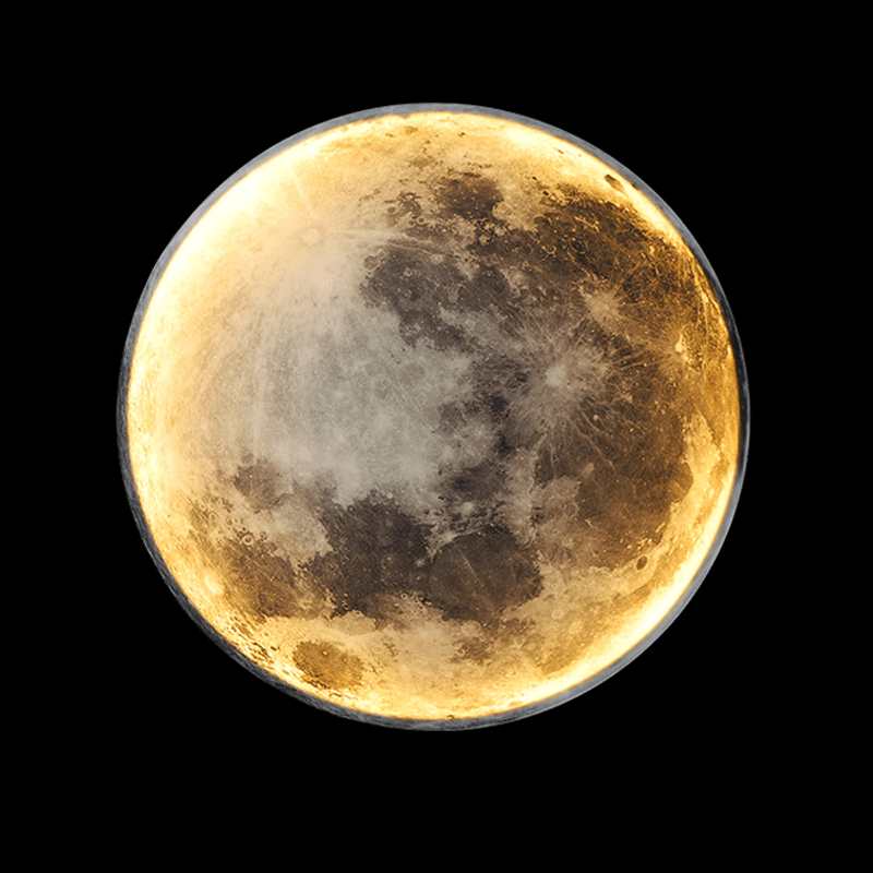Decorative LED moon wall lamp, dimmable modern indoor lighting fixture for living spaces.