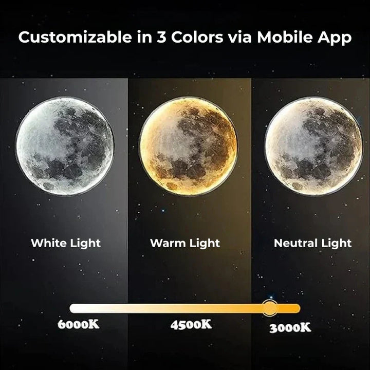 Elegant LED moon wall lamp, modern ambient lighting for a serene and elegant home.
