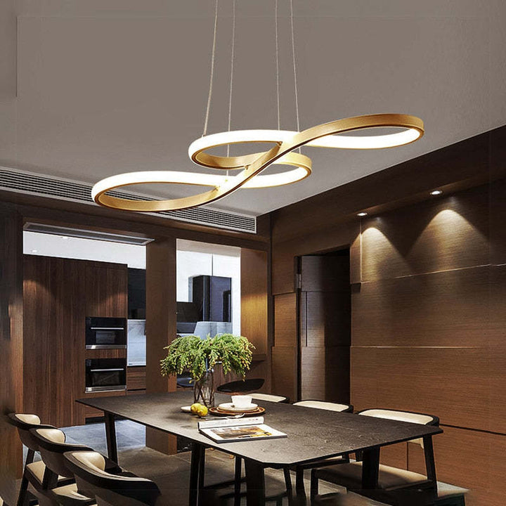 Elegant LED pendant lamp with musical notes design for modern living rooms.