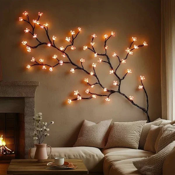 Elegant LED wall branch light. Nature-inspired illuminated art for modern home decor, perfect for living rooms.