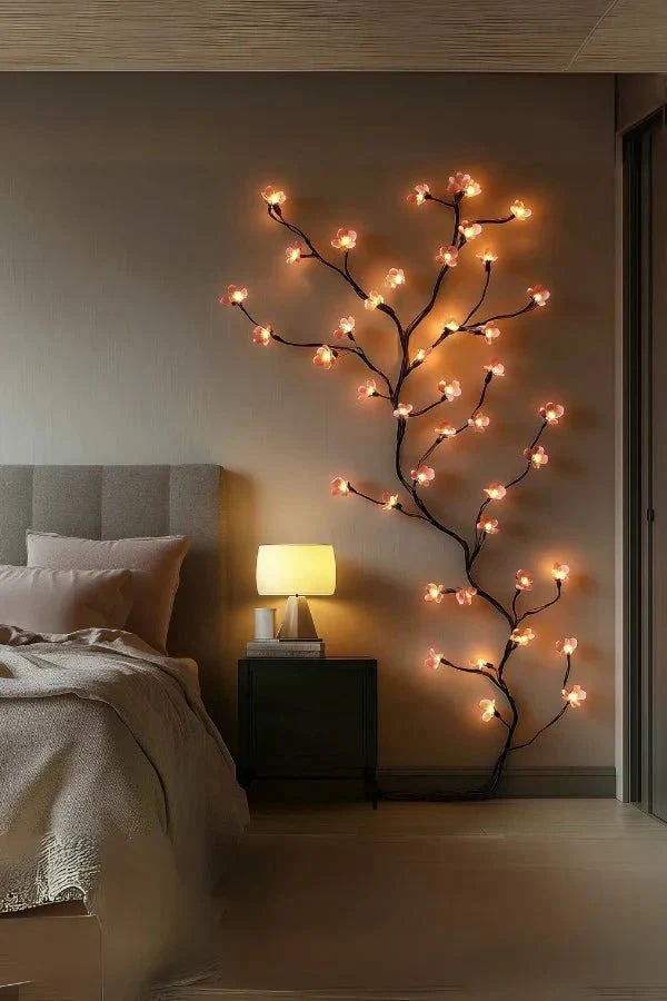 Rustic LED branch wall light, offering soft ambient lighting. Unique nature-inspired decor for bedrooms & living spaces.