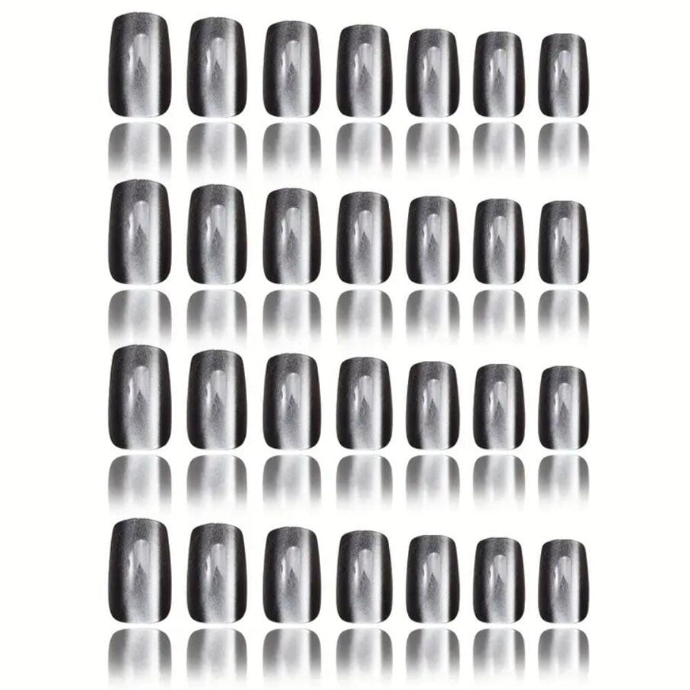 Shimmering light green cat-eye press-on nails for women, stylish fake nails for a quick, elegant manicure.