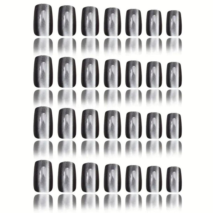 Shimmering light green cat-eye press-on nails for women, stylish fake nails for a quick, elegant manicure.