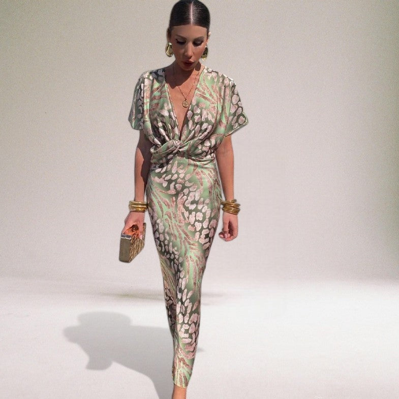 Sophisticated women's light green wrap maxi dress, ideal for special occasions & party wear.