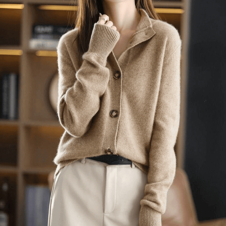 Elegant women's lightweight cardigan sweater, versatile layering piece suitable for casual & office attire.
