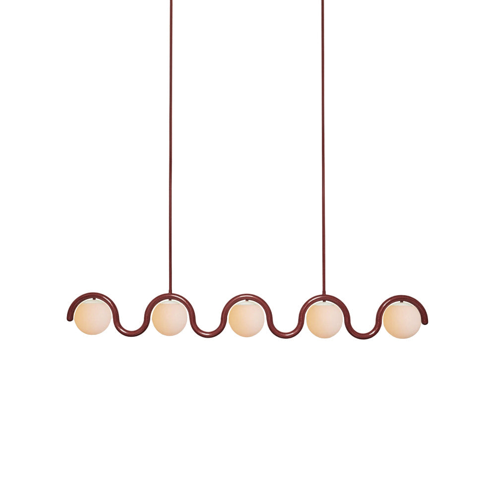 Elegant linear pendant light, modern glass & metal fixture for dining room.