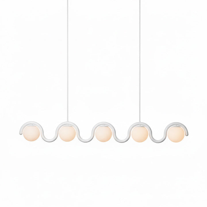 Modern linear chandelier, elegant glass and metal design for living room lighting.