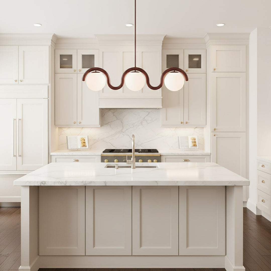 Contemporary linear pendant, adjustable glass & metal for living.