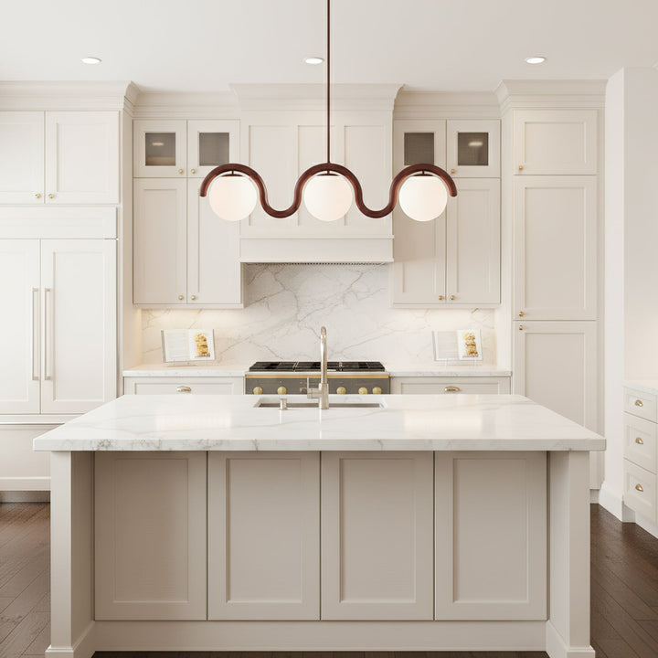 Contemporary linear pendant, adjustable glass & metal for living.
