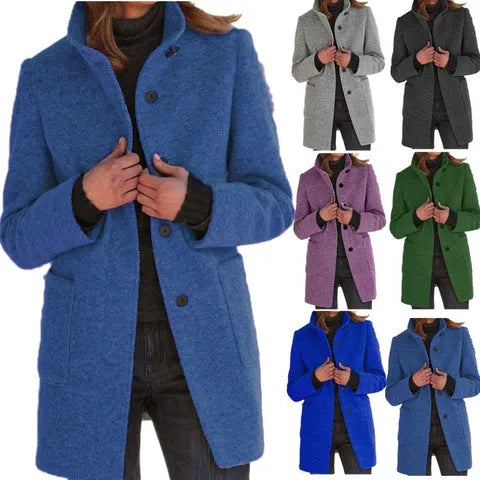 Elegant long coat for women, perfect for timeless style & comfort. Versatile autumn & winter outerwear.