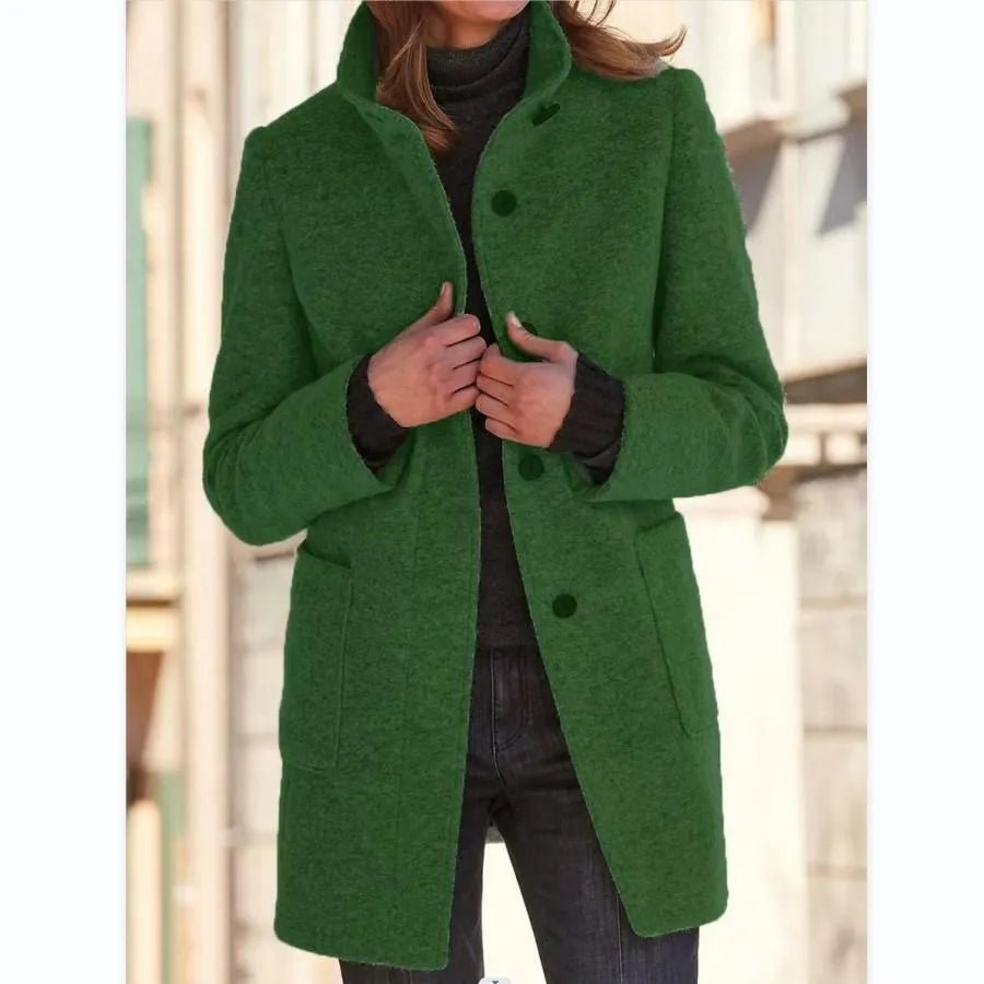 Stylish women's elegant long coat for everyday wear. Timeless fit, comfortable autumn & winter outerwear.