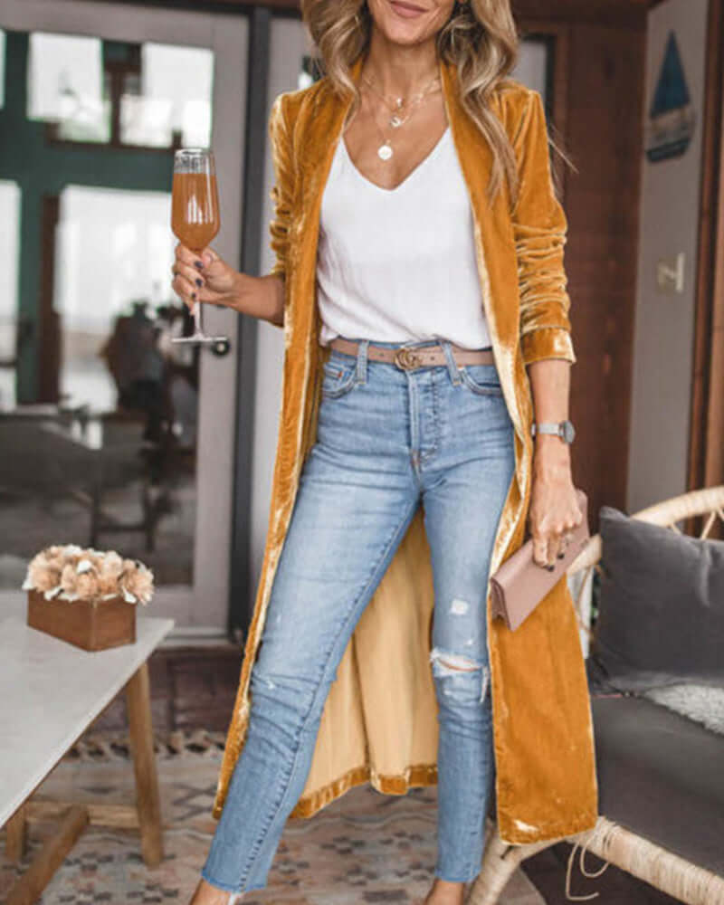 Women's elegant long duster cardigan, perfect for adding a flowing, chic touch.