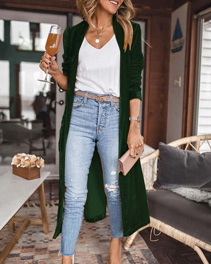 Women's flowing duster cardigan, an elegant long layering piece for any outfit.