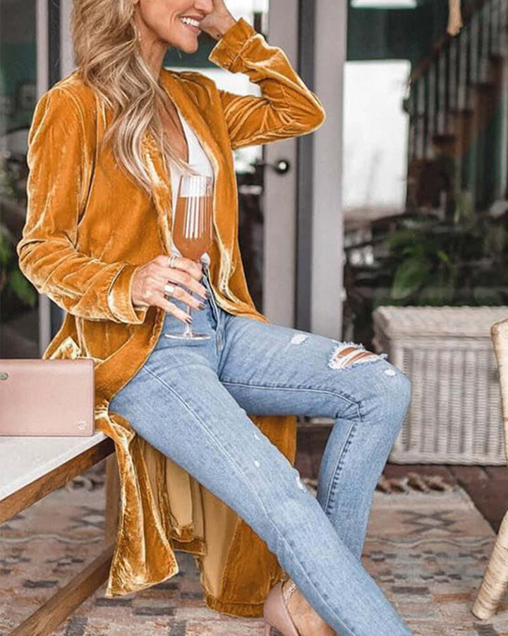 Elegant women's long duster cardigan, a comfortable & flowing versatile layering piece.