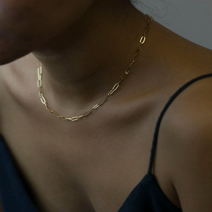 Versatile women's long link chain necklace in white finish, elegant fashion accessory, great gift.