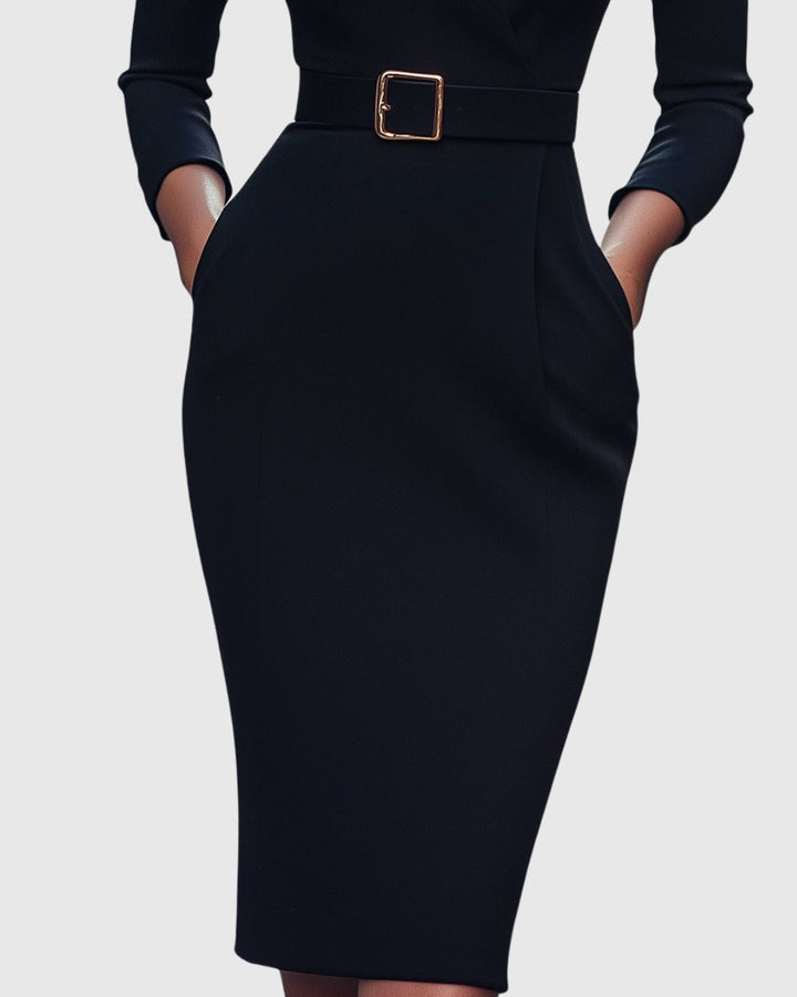 White sophisticated long sleeve bodycon midi dress. Elegant women's party & date night attire.