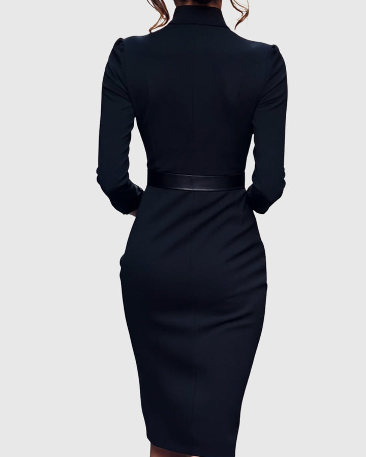 Women's sophisticated long sleeve bodycon midi dress. Elegant fit for cocktail, party & evening.
