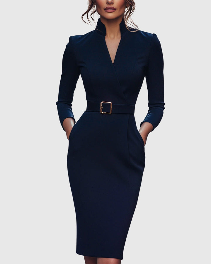 Women's elegant long sleeve midi bodycon dress. Ideal for evening, party & formal events.
