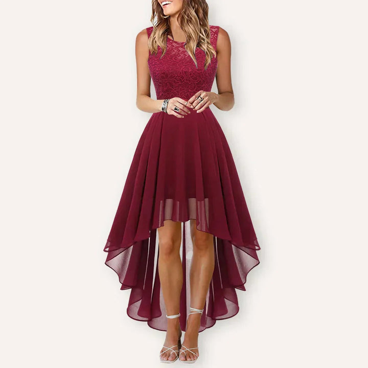 Formal long sleeve embellished women's midi dress, perfect as a wedding guest outfit or evening gown.