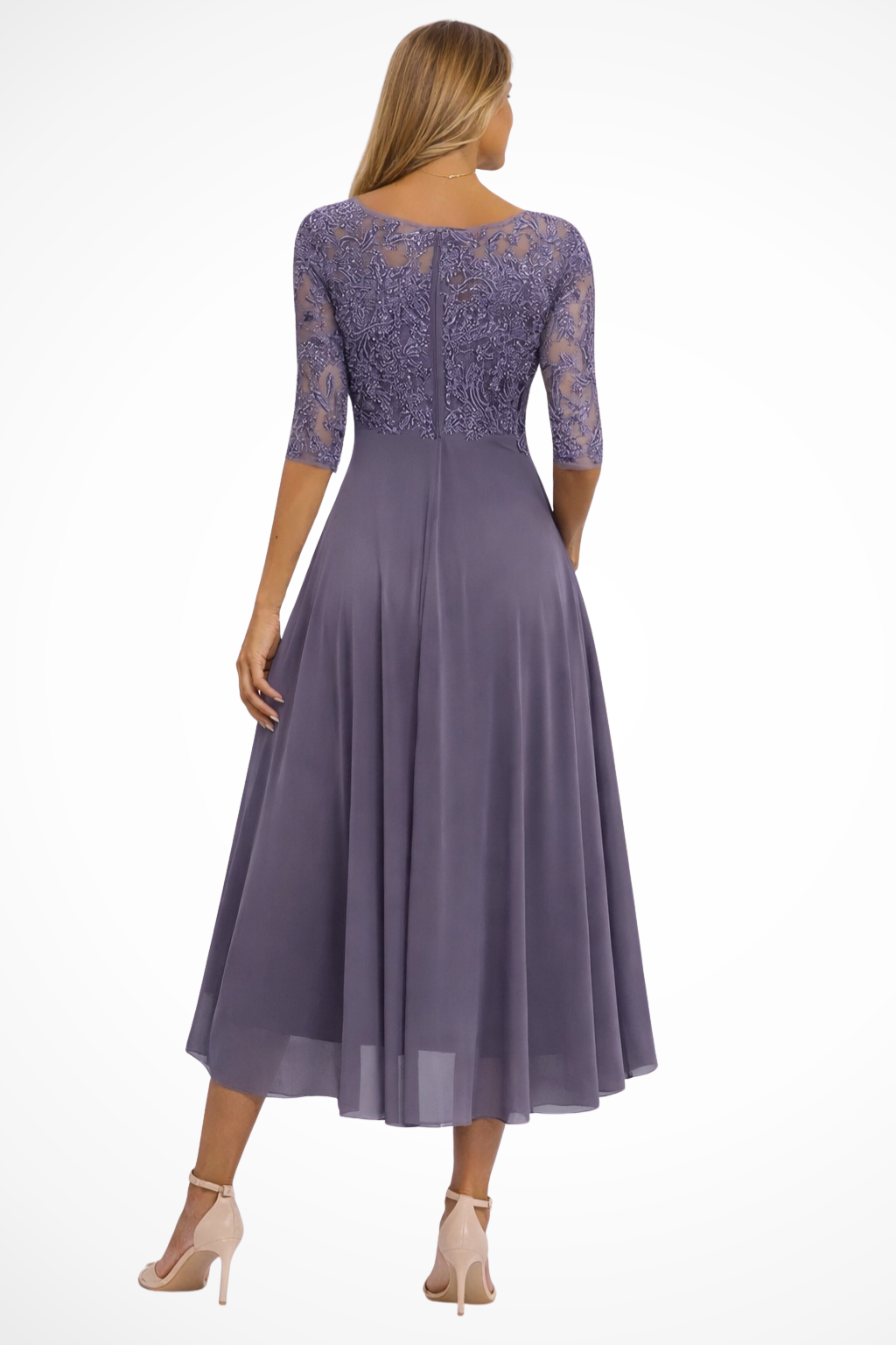 Elegant long sleeve midi dress for women, providing sophisticated style for special occasions & formal events.