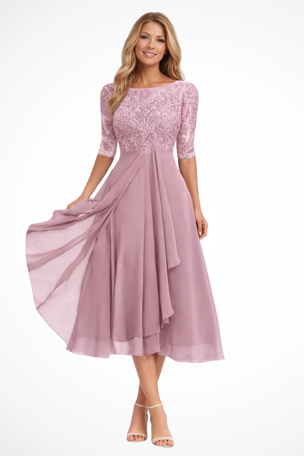 Beautiful formal long sleeve midi dress, a perfect sophisticated style for any special occasion or party.