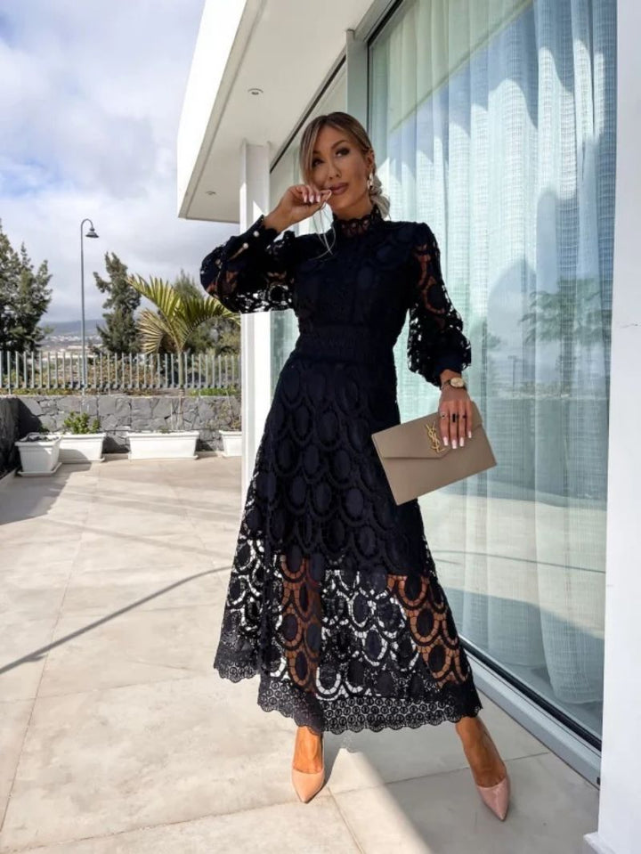 Formal women's long sleeve dress, elegant evening wear for parties and special celebrations, sophisticated design.