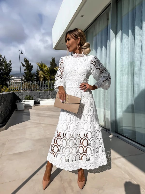 Stunning women's elegant long sleeve party dress. Flowy design, ideal for formal evening events & summer celebrations.
