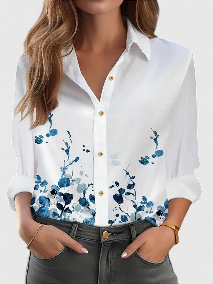 Comfortable loose-fit women's blouse, an elegant long-sleeve top for stylish versatile wear.