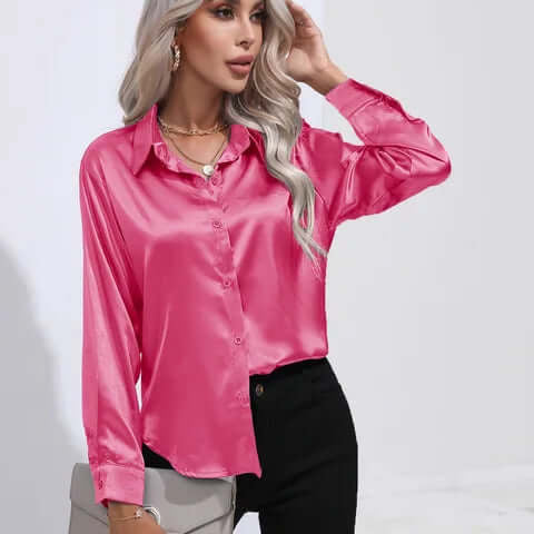 Professional women's elegant loose fit long sleeve blouse. Ideal workwear top, also chic casual.