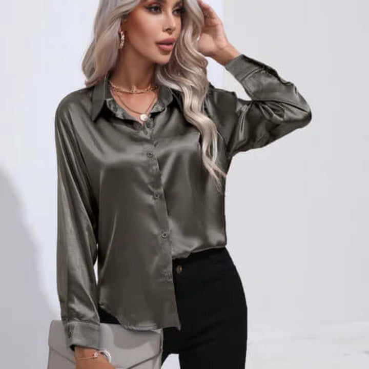 New elegant women's loose fit long sleeve blouse. A chic and versatile top for fashion-forward women.
