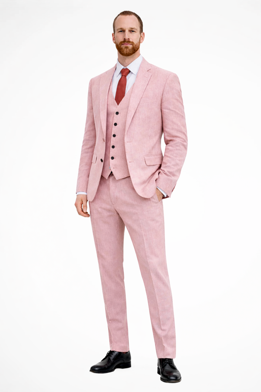Sophisticated men's tailored suit. A complete 3-piece set for special occasion event wear.