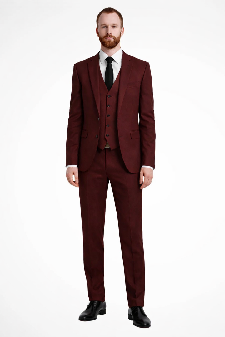High-quality men's three-piece suit. Smart attire for formal occasions, weddings, and business events.