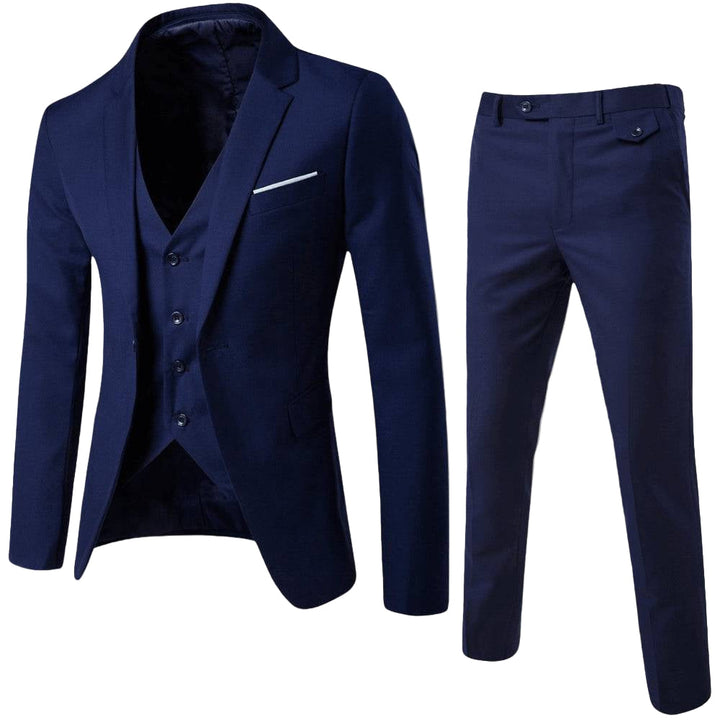 Men's tailored spring suit set in classic style, ideal for weddings & elegant occasions.