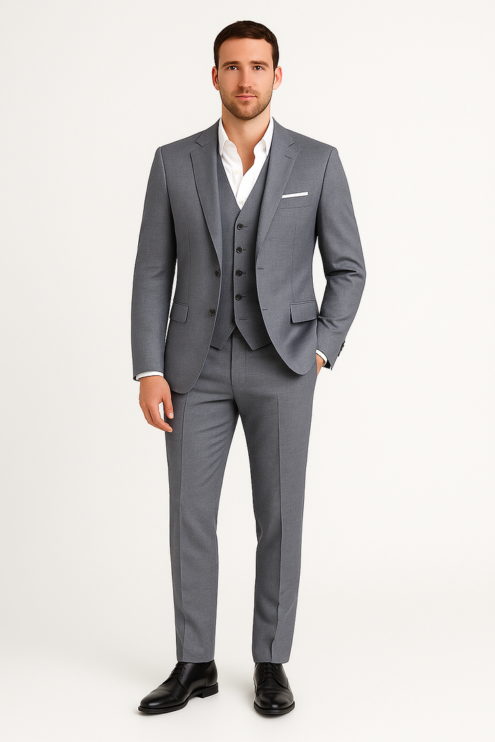 Classic two-piece men's suit set, tailored for spring elegance & formal business wear.